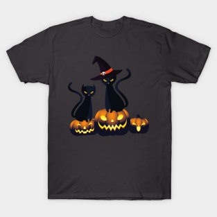 Halloween Spooky Pumpkins Black Cat and Happy Fall Season Autumn Vibes T-Shirt